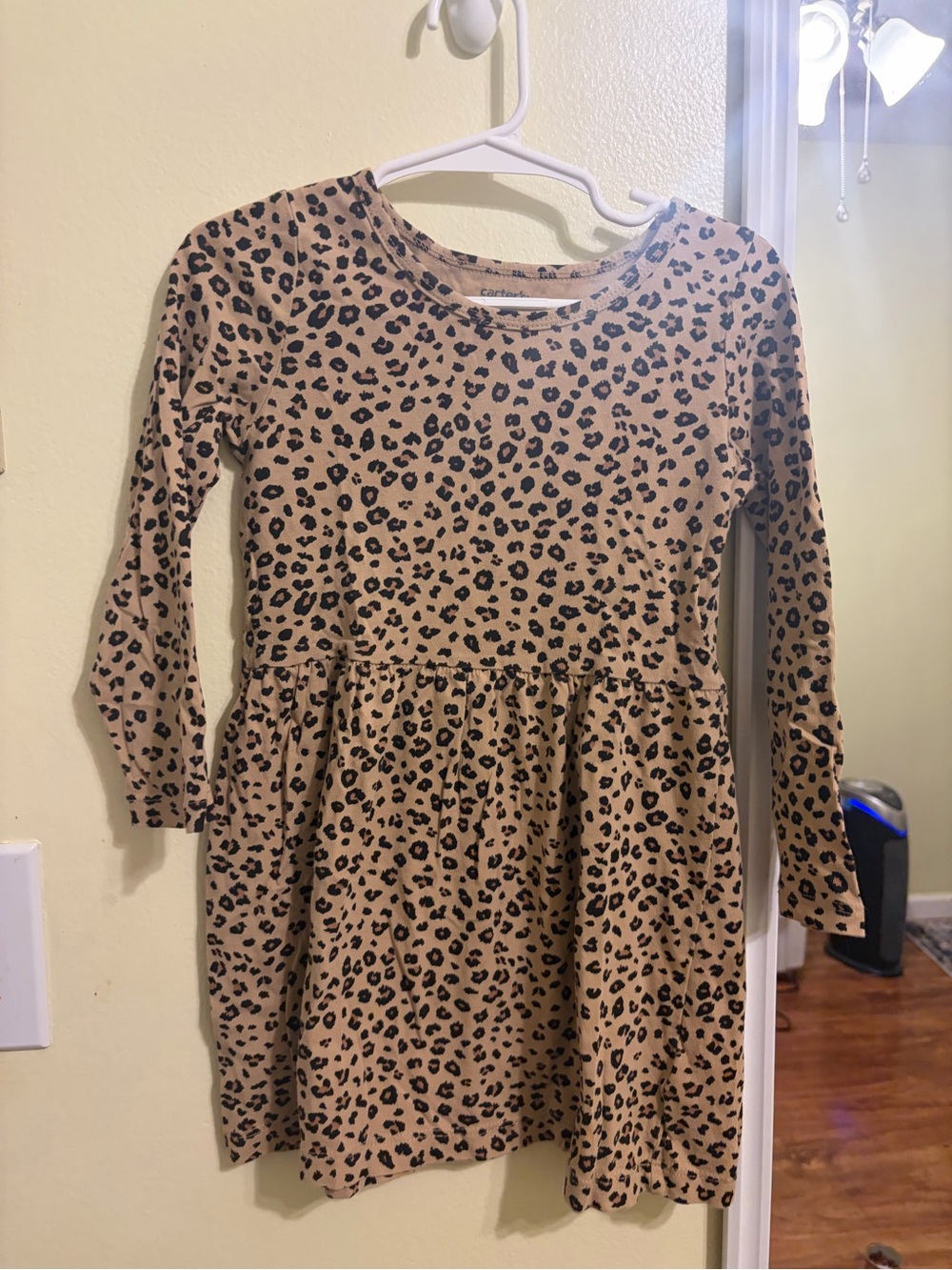 Carter's Tan and Black Leopard Print Long Sleeve Knit Dress